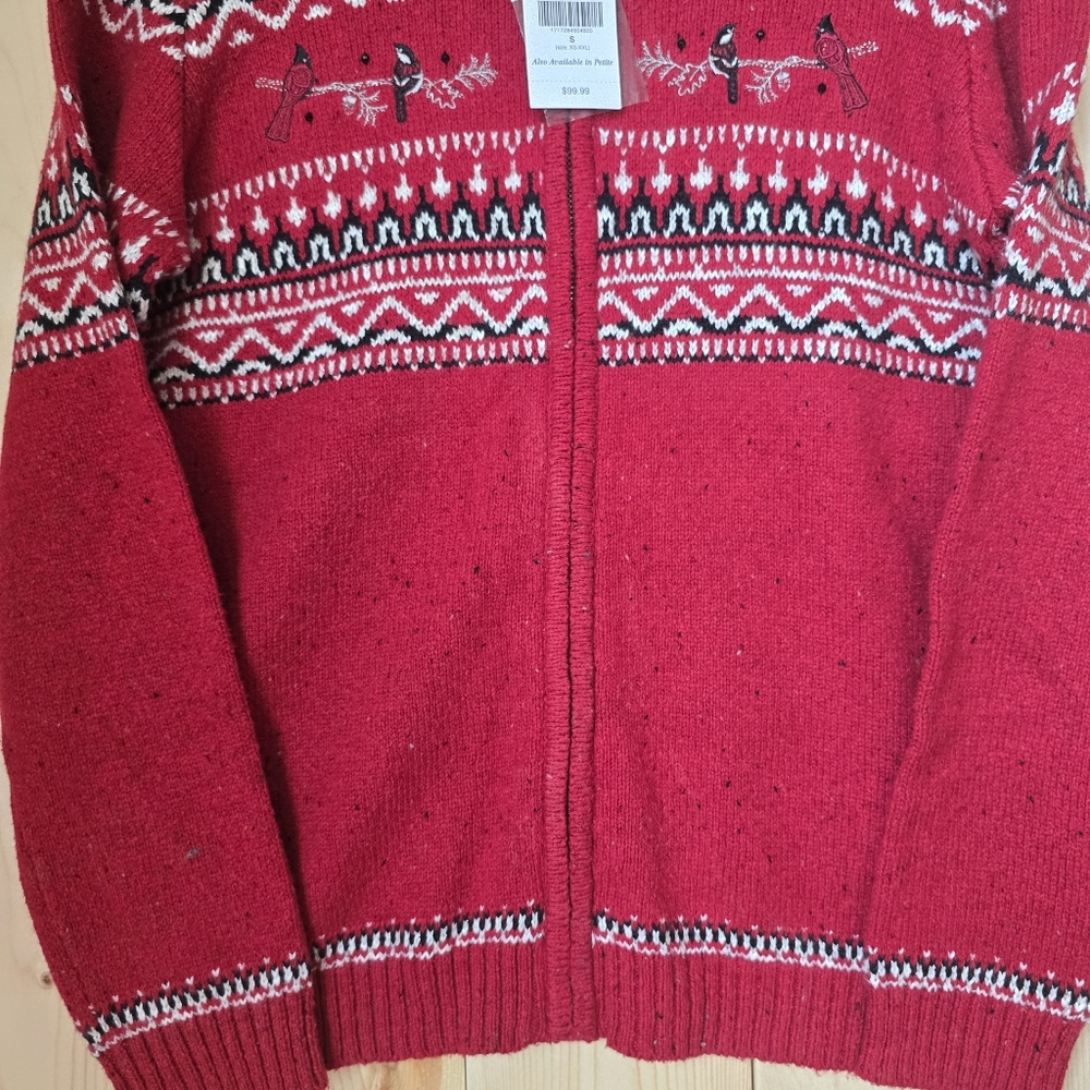 Northern Reflections Cardinal Acrylic Zip Up Sweater Red Womens Small NWT - Picture 2 of 13